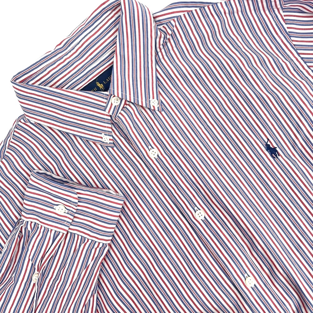 RALPH LAUREN Men's XL Slim Cotton Stretch Striped Long-Sleeve Button-Down Shirt